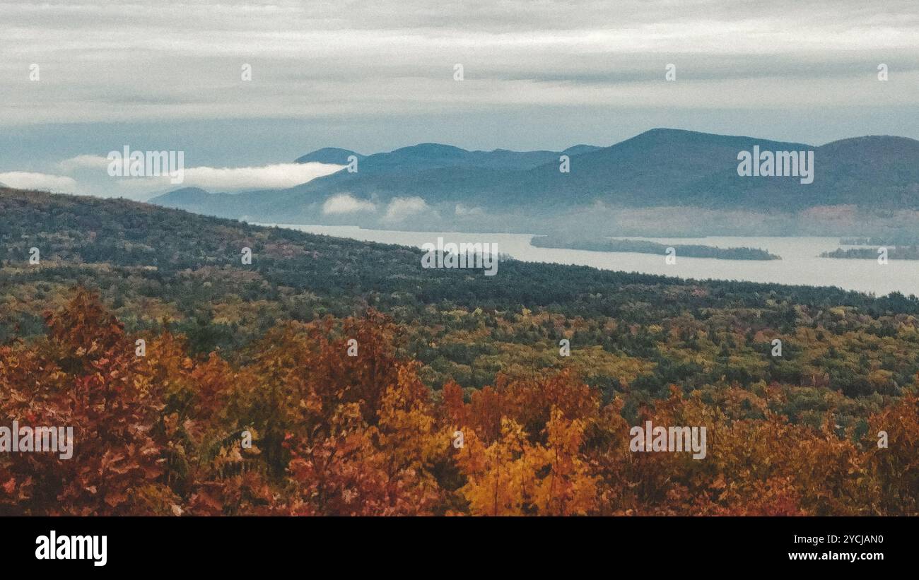 Fog and Fall Foliage on Trees in Lake George New York Stock Photo - Alamy