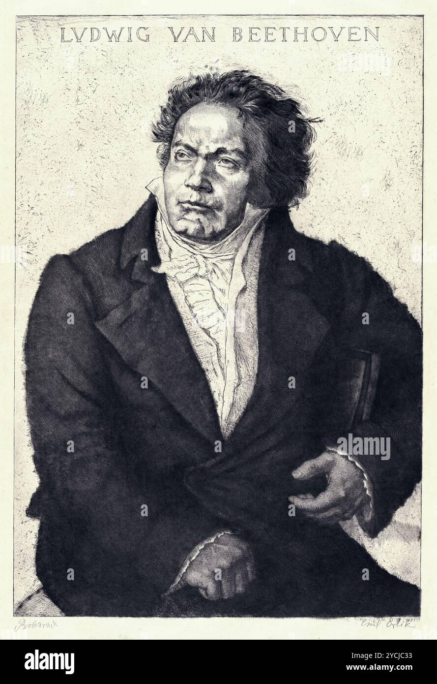 Emil Orlik (Czech, 1870-1932) - Ludwig van Beethoven portrait - 1921, color corrected Stock Photo