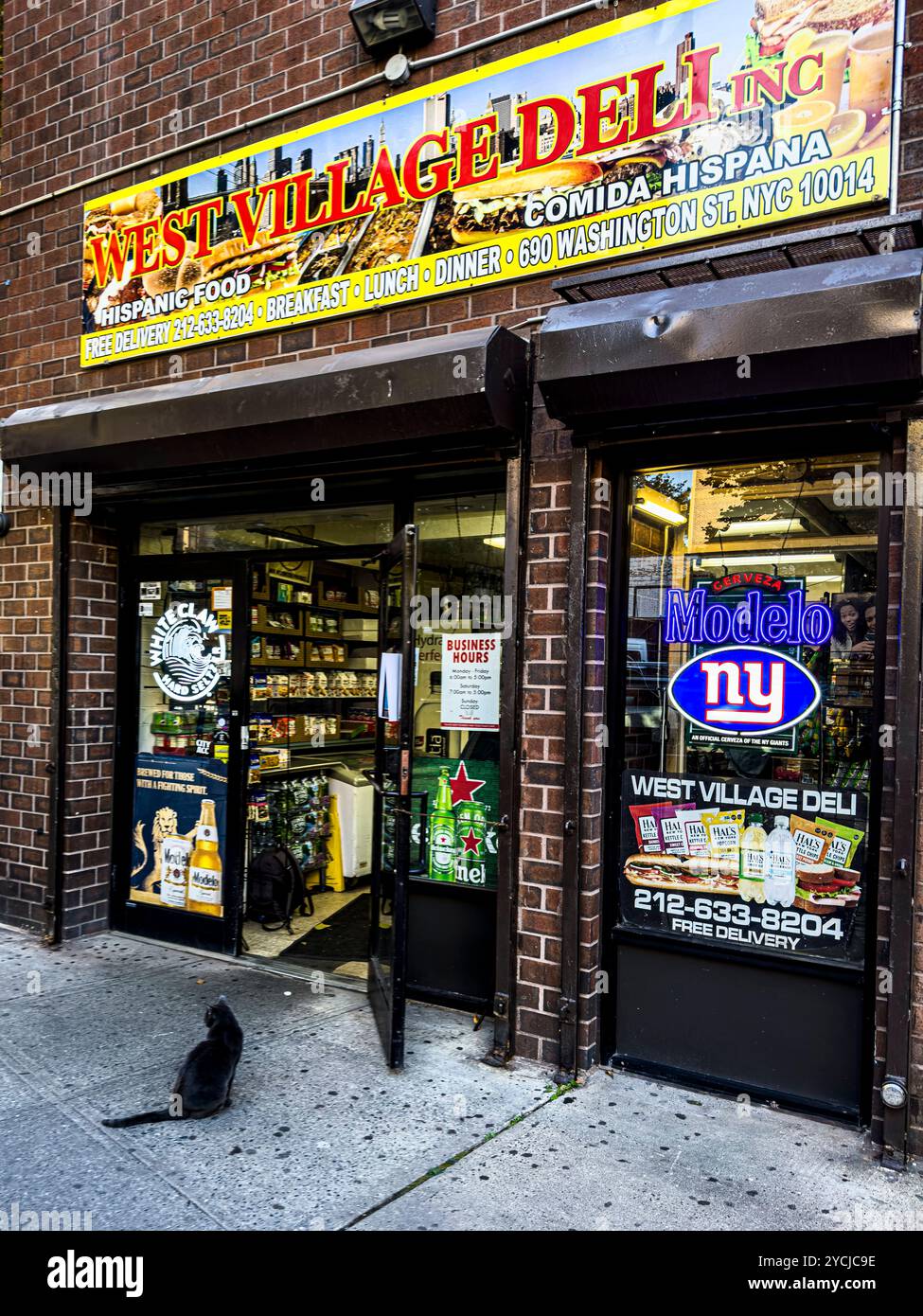 Bodega Cat in front of the West Village Deli in Greenwich Village, New York City, NY, USA - Smartphone Captured Stock Image