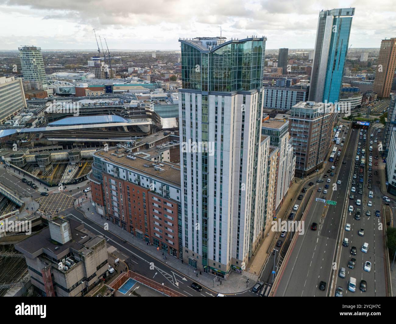 Aerial image over Suffolk street queens way in Birmingham UK Stock Photo