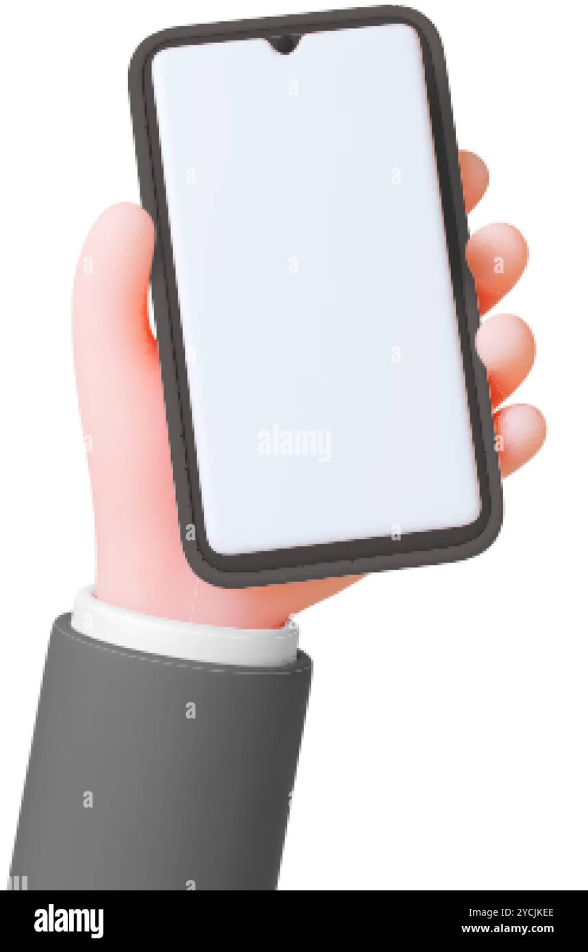 3d Human hand holding smartphone 3d concept. Isolated hand with grey ...
