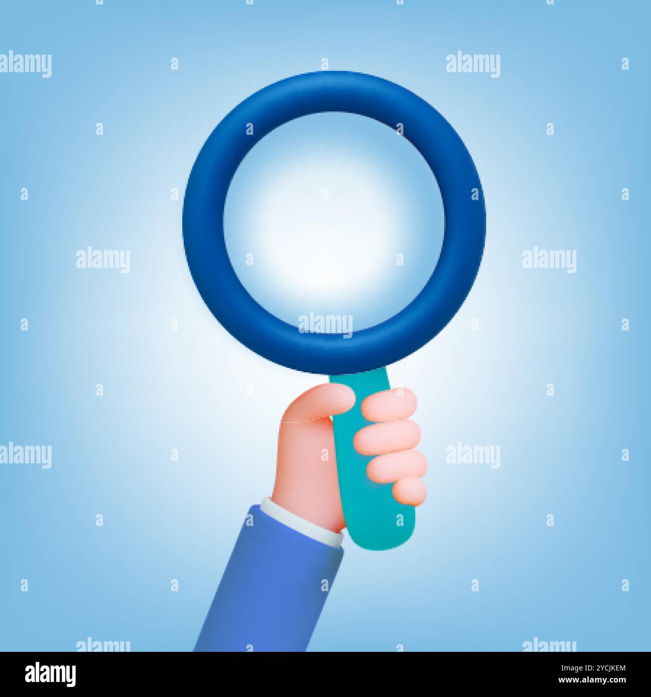 3d Search 3d concept. Hand hold magnifying glass. Businessman looking perspectives, searching business invest projects. Science research, scientist Stock Vector