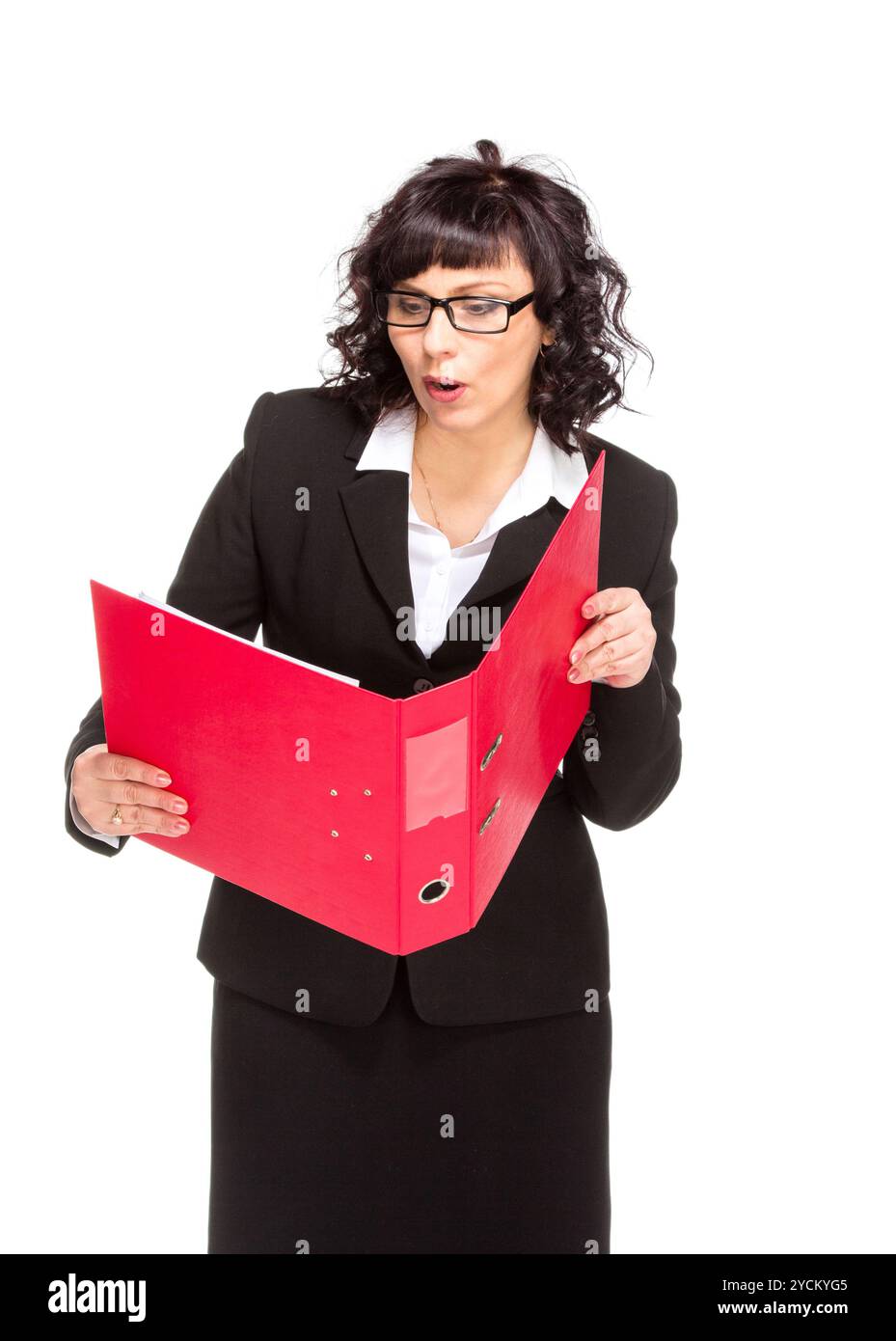 Cheerful senior business woman with folder Stock Photo