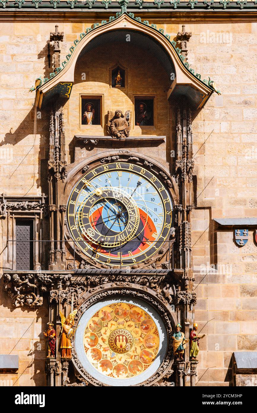 The Prague astronomical clock or Prague Orloj is a medieval astronomical clock attached to the Old Town Hall in Prague. The clock was first installed Stock Photo