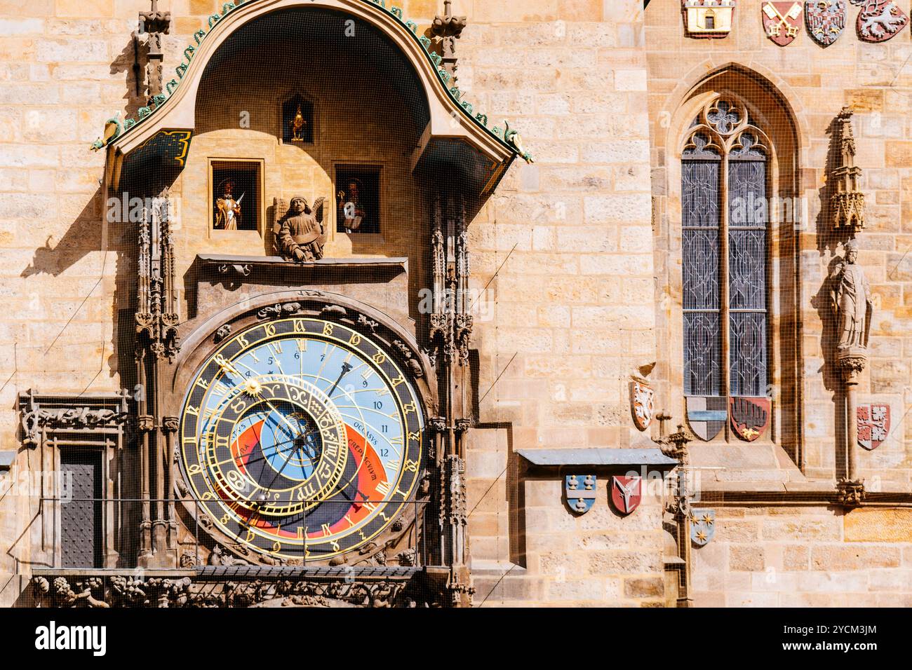 Detail astronomical dial. The Prague astronomical clock or Prague Orloj is a medieval astronomical clock attached to the Old Town Hall in Prague. The Stock Photo
