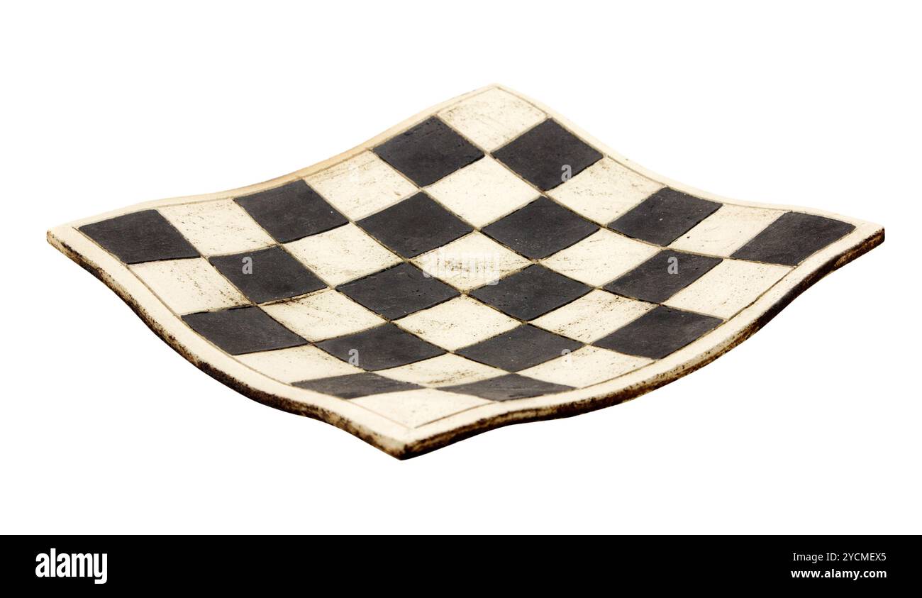 Empty curved ceramic chess board isolated on white background Stock Photo