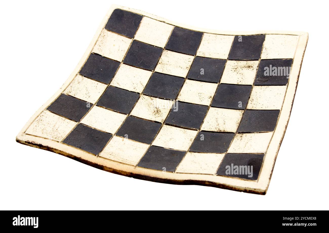 Empty curved ceramic chess board isolated on white background Stock Photo