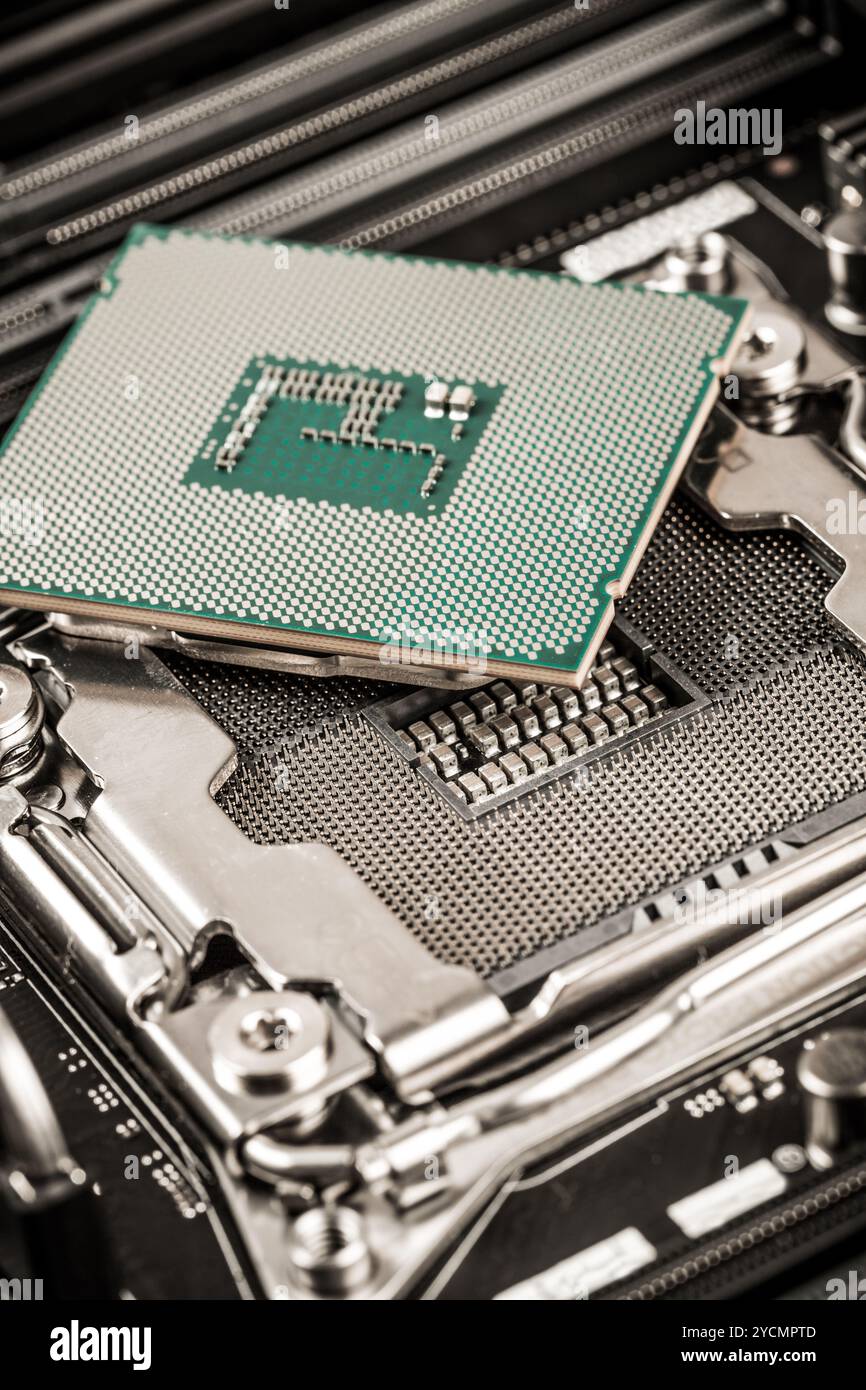 Modern processor and motherboard Stock Photo