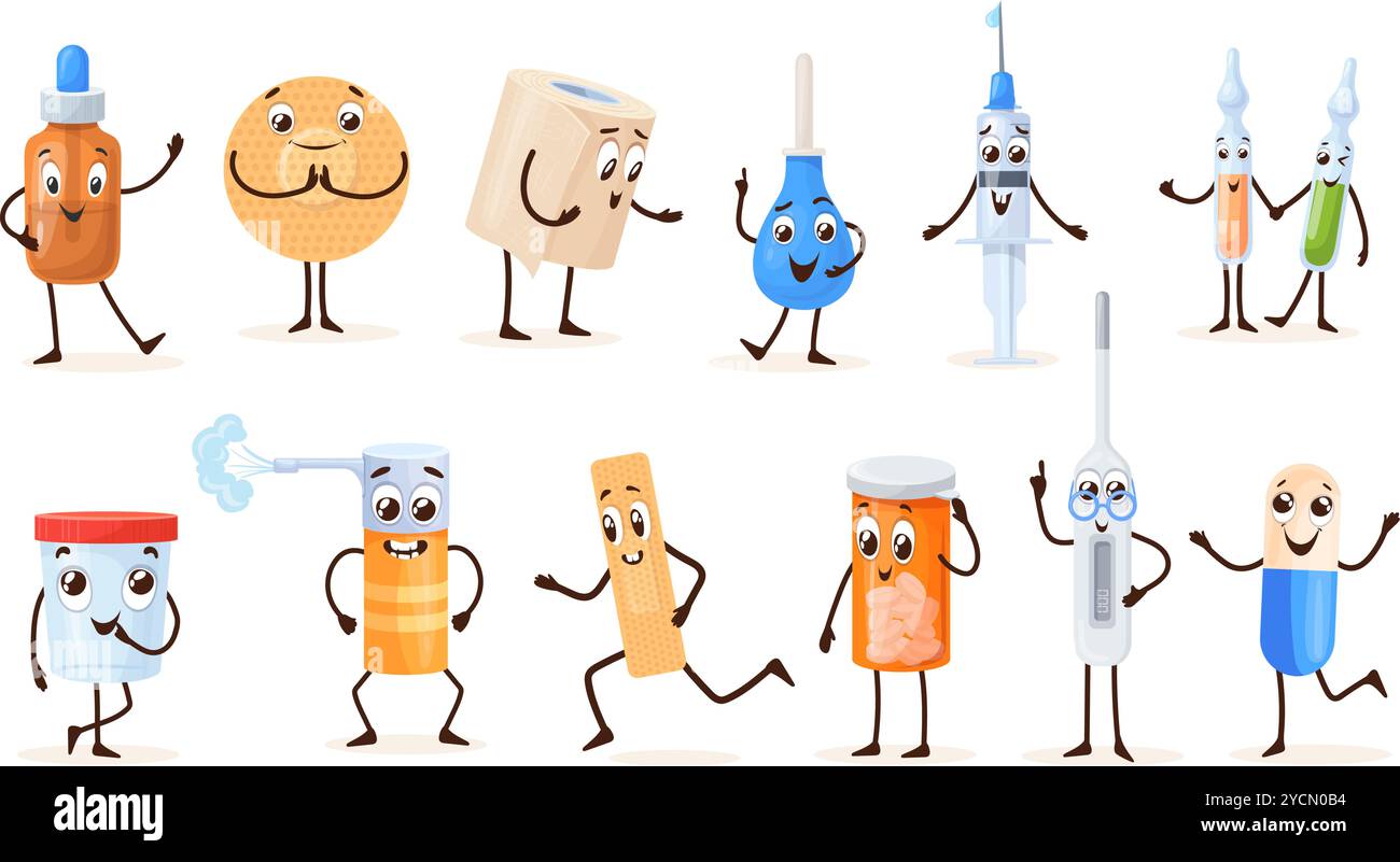 Medications Mascots Medical Supplements Cartoon Characters 