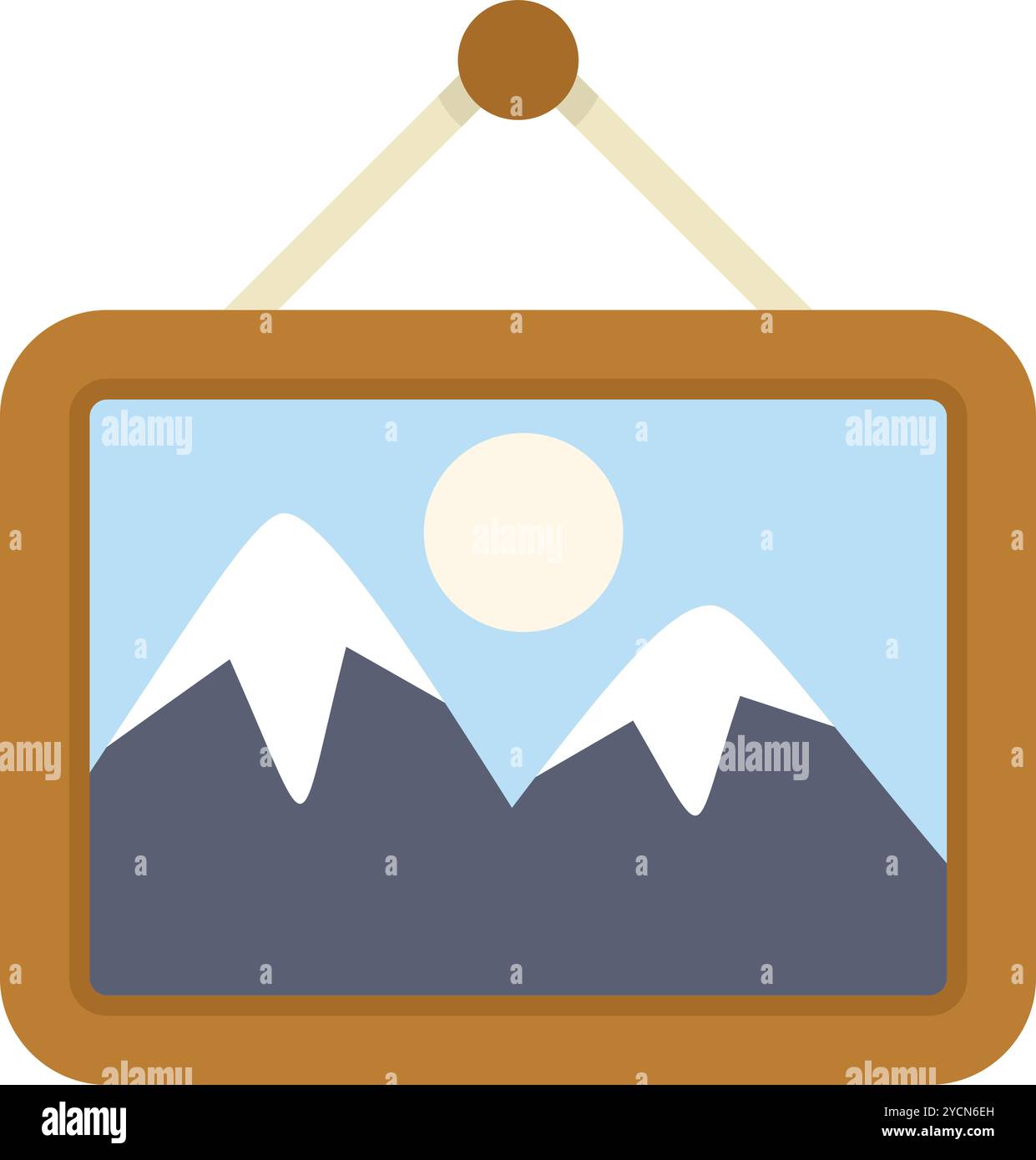Square picture frame hanging on the wall representing mountains artwork, perfect vector illustration for home decor themes Stock Vector