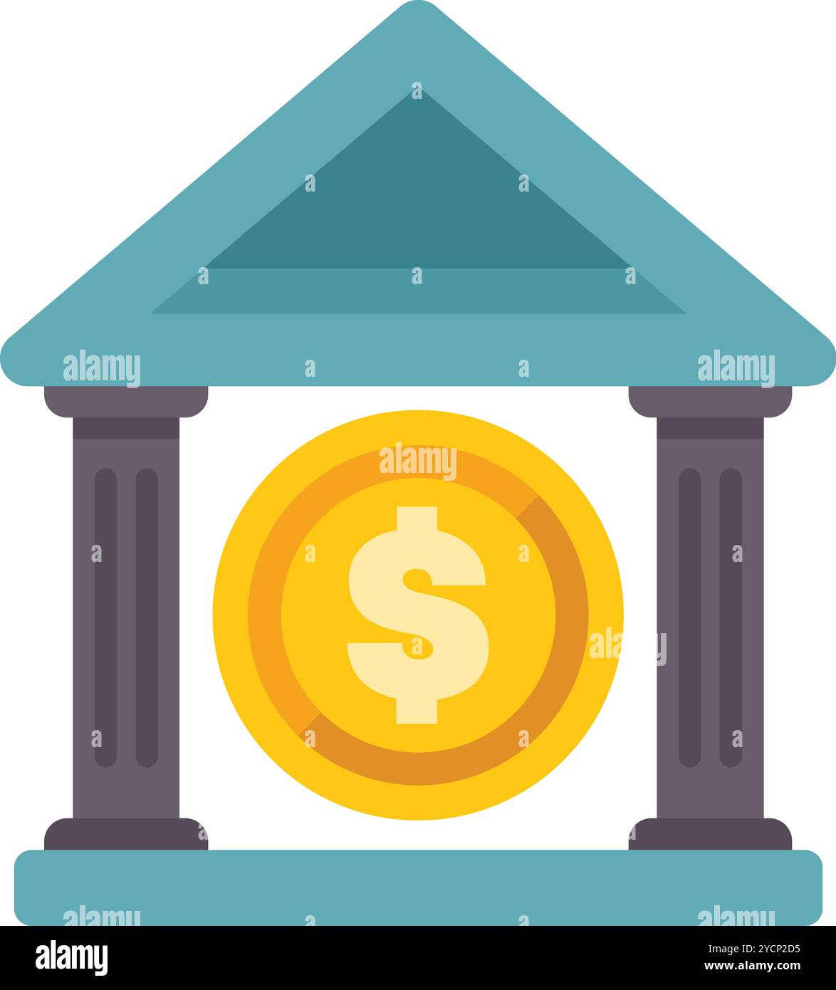 Bank building facade with big golden coin inside symbolizing savings ...