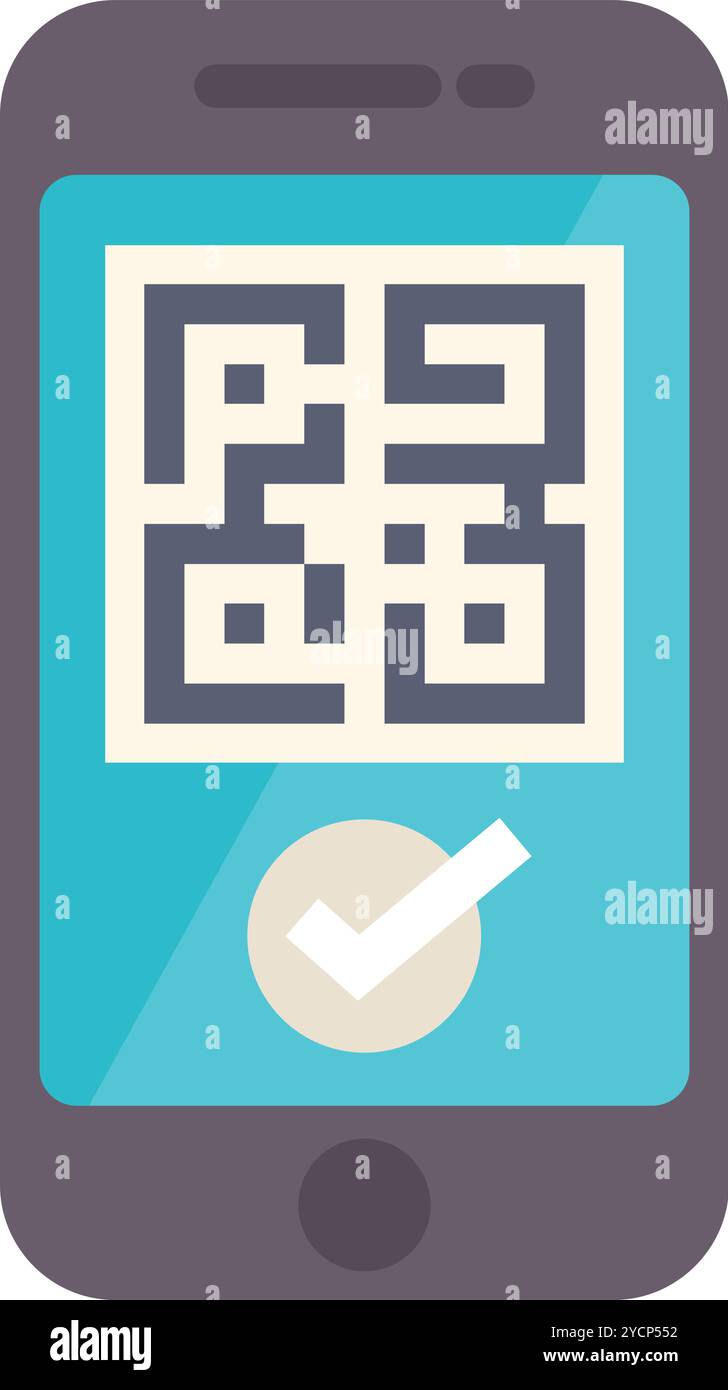 Smartphone scanning qr code successfully with checkmark symbol on the screen Stock Vector