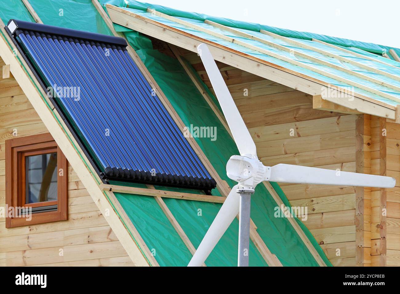 Solar water heater at roof of new house Stock Photo - Alamy