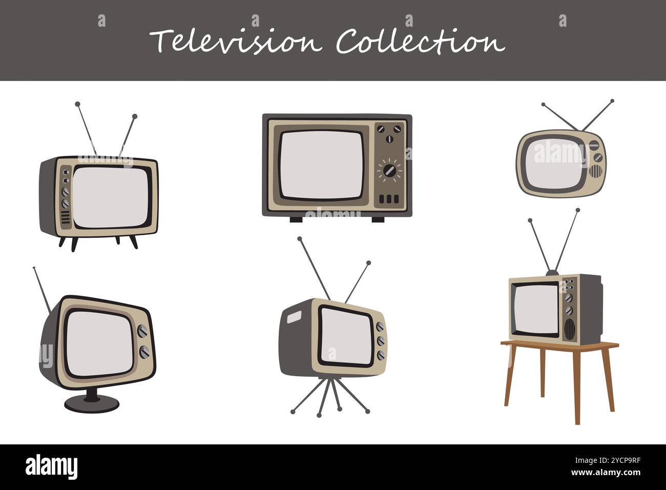 television collection in different poses. Vector illustration. Stock Vector