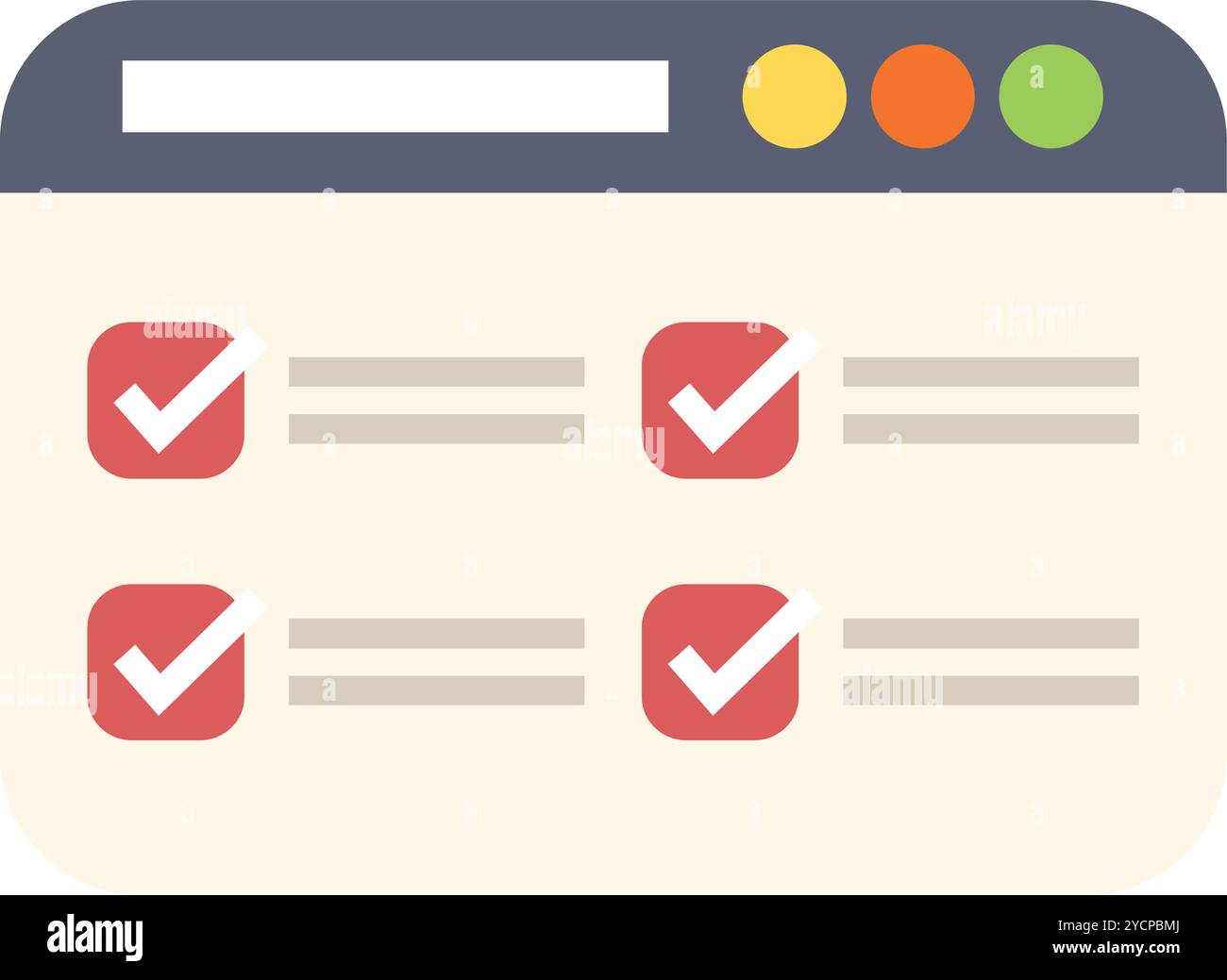 Website displaying checkmarks for completed tasks on checklist, concept of task management Stock Vector