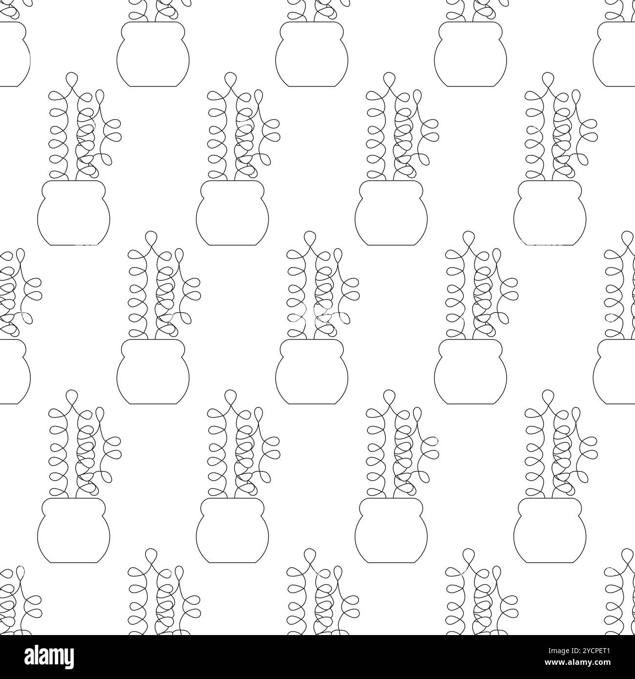 Cactus in a pot in doodle style. Simple seamless pattern. Vector illustration. Stock Vector