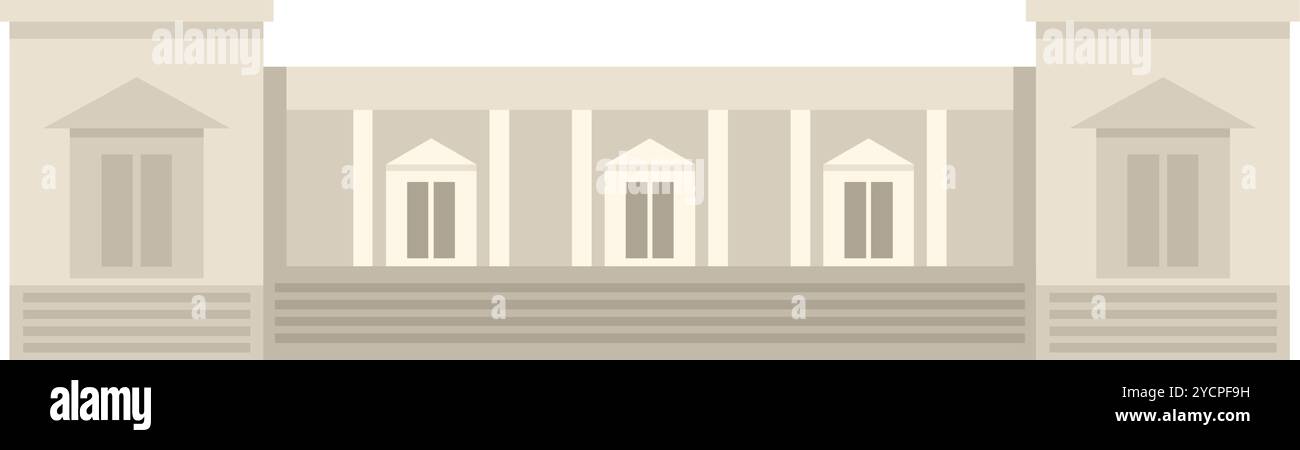Large retro building with columns and stairs, flat vector icon ...