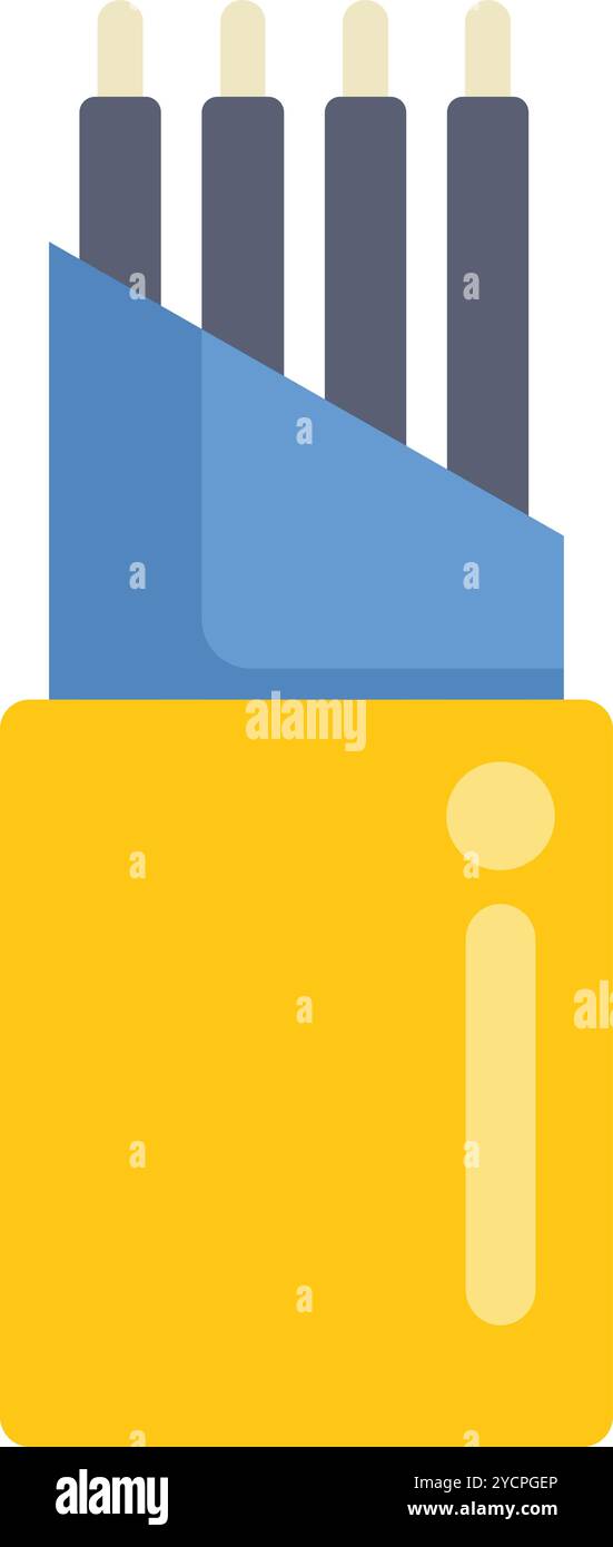 Fiber optic cable showing data transferring through wires in a yellow plug, representing high speed internet and connectivity Stock Vector