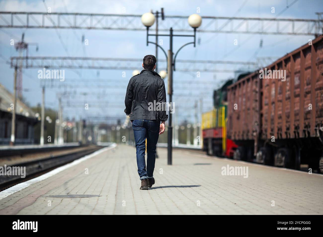 Confident man posing in selvedge  jeans Stock Photo