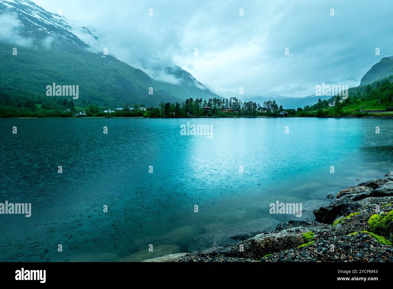 Rainy landscape of Norway. Stock Photo