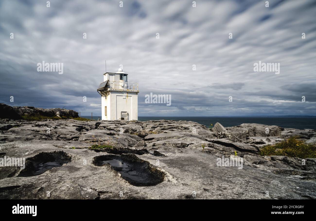 A view of the Black Head Lighthouse on the Burren Coast of County Clare Stock Photo