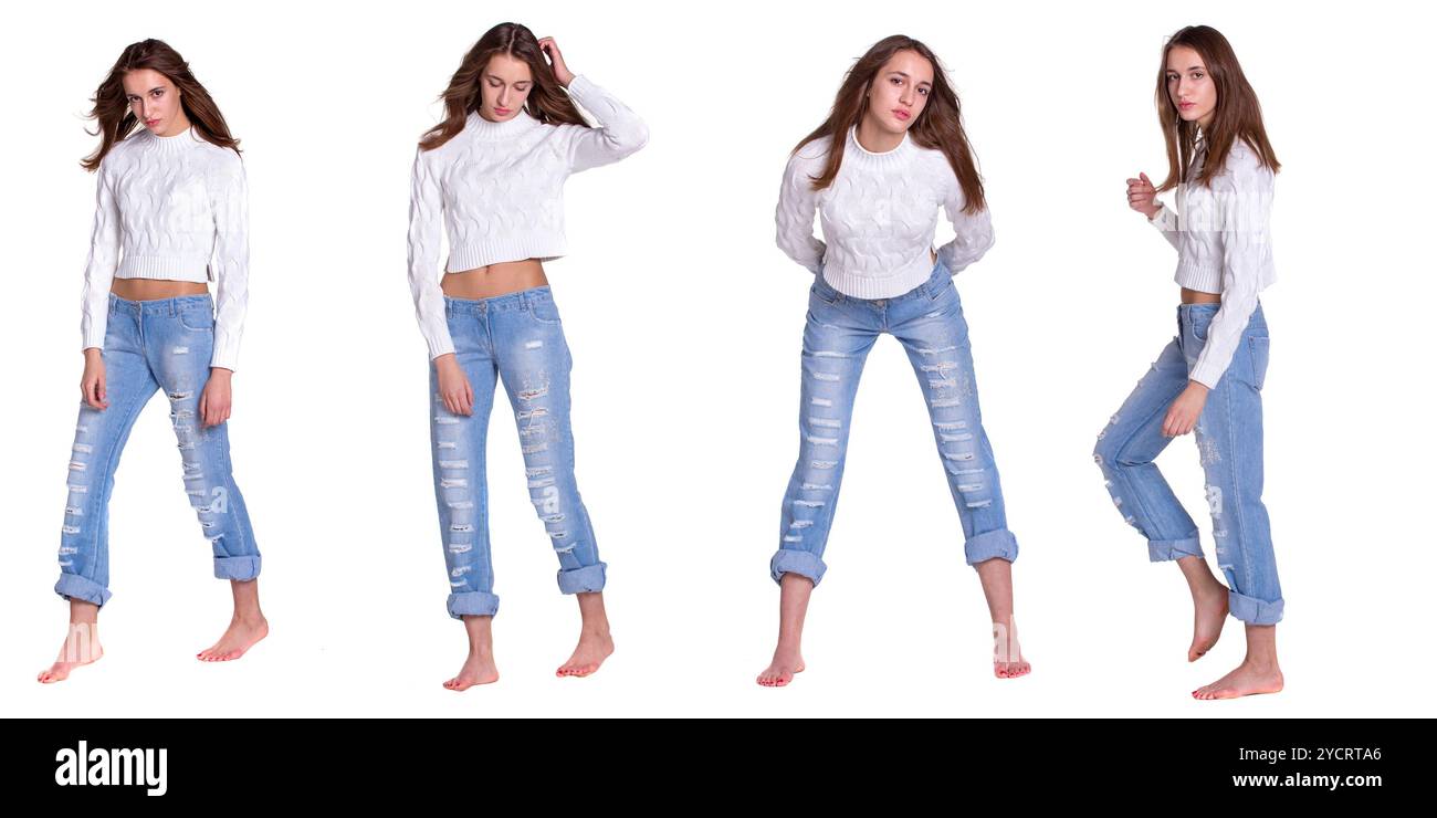 Barefoot woman in blue jeans hi-res stock photography and images - Alamy