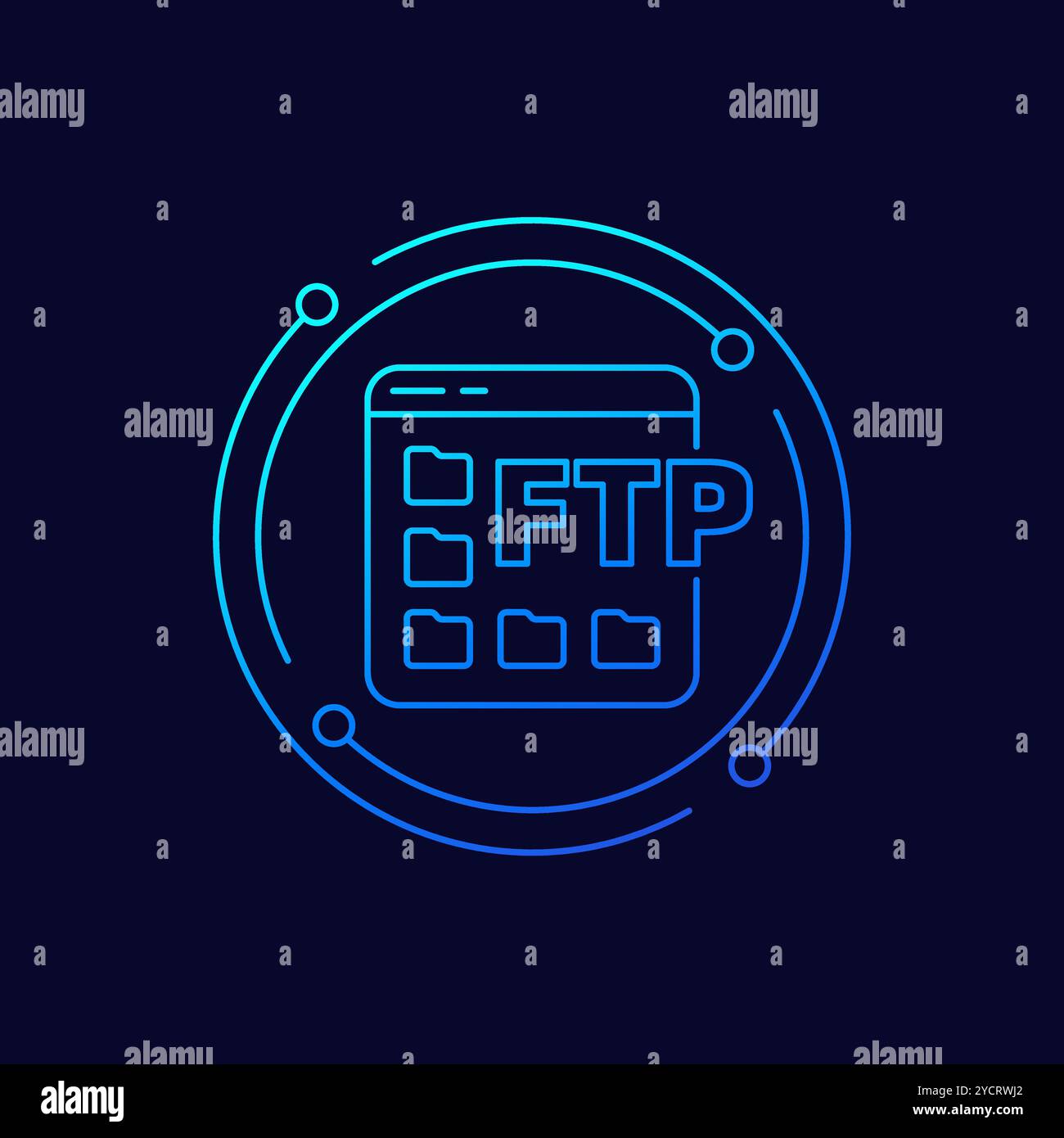 FTP icon with file folders, linear design Stock Vector