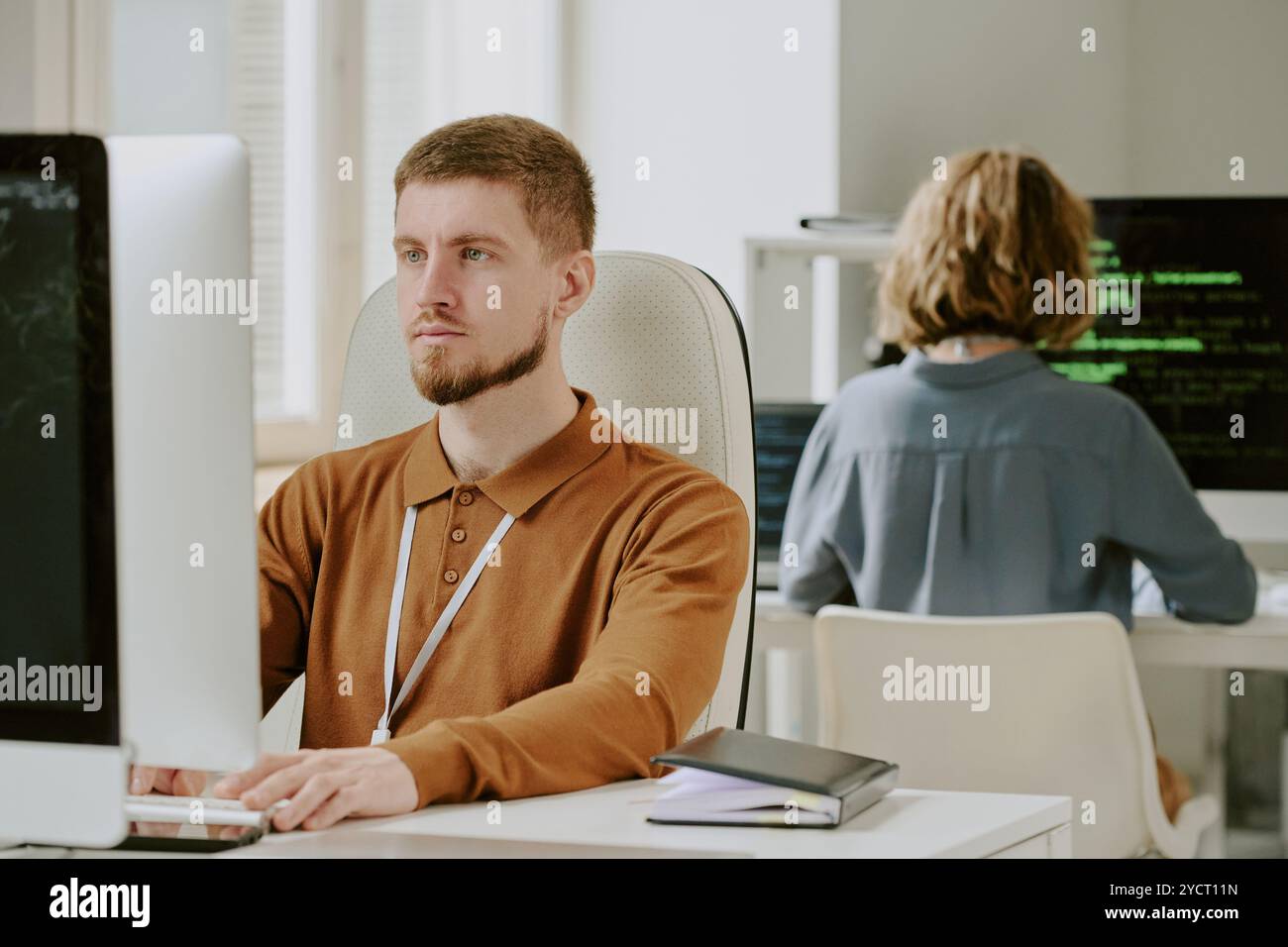 Bearded Man Working On Computer Stock Photo