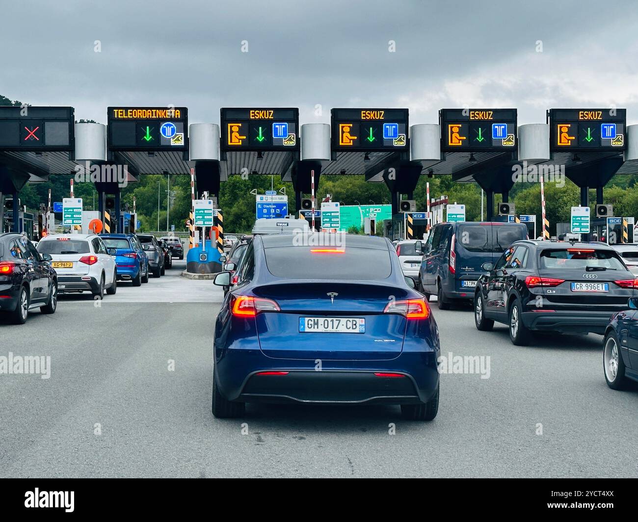 Irun, Spain: 26 July 2024; Motorway tolls on the AP-8 Motorway in Northern Spain just after you cross the border from France - Smartphone Captured Stock Image