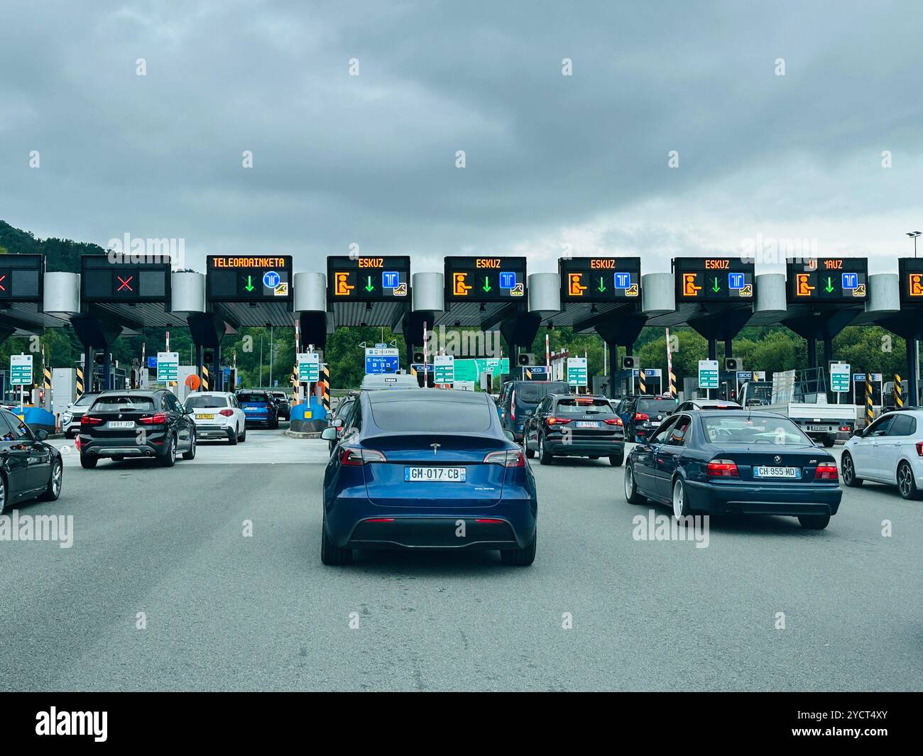 Irun, Spain: 26 July 2024; Motorway tolls on the AP-8 Motorway in Northern Spain just after you cross the border from France - Smartphone Captured Stock Image