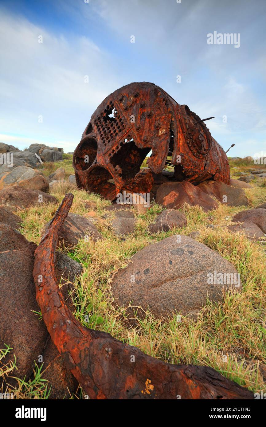 Prawl Point Wreck Rusting Rusting remains of the old shipwreck, The SS Monaro at Kellys Point, a ...