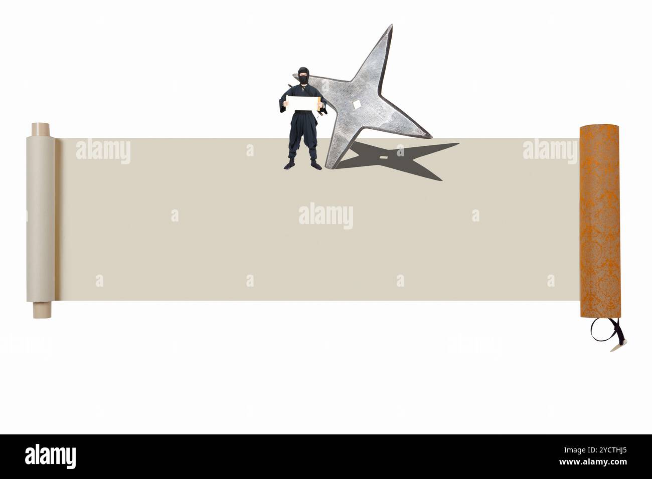Ninja with shuriken and scroll Stock Photo