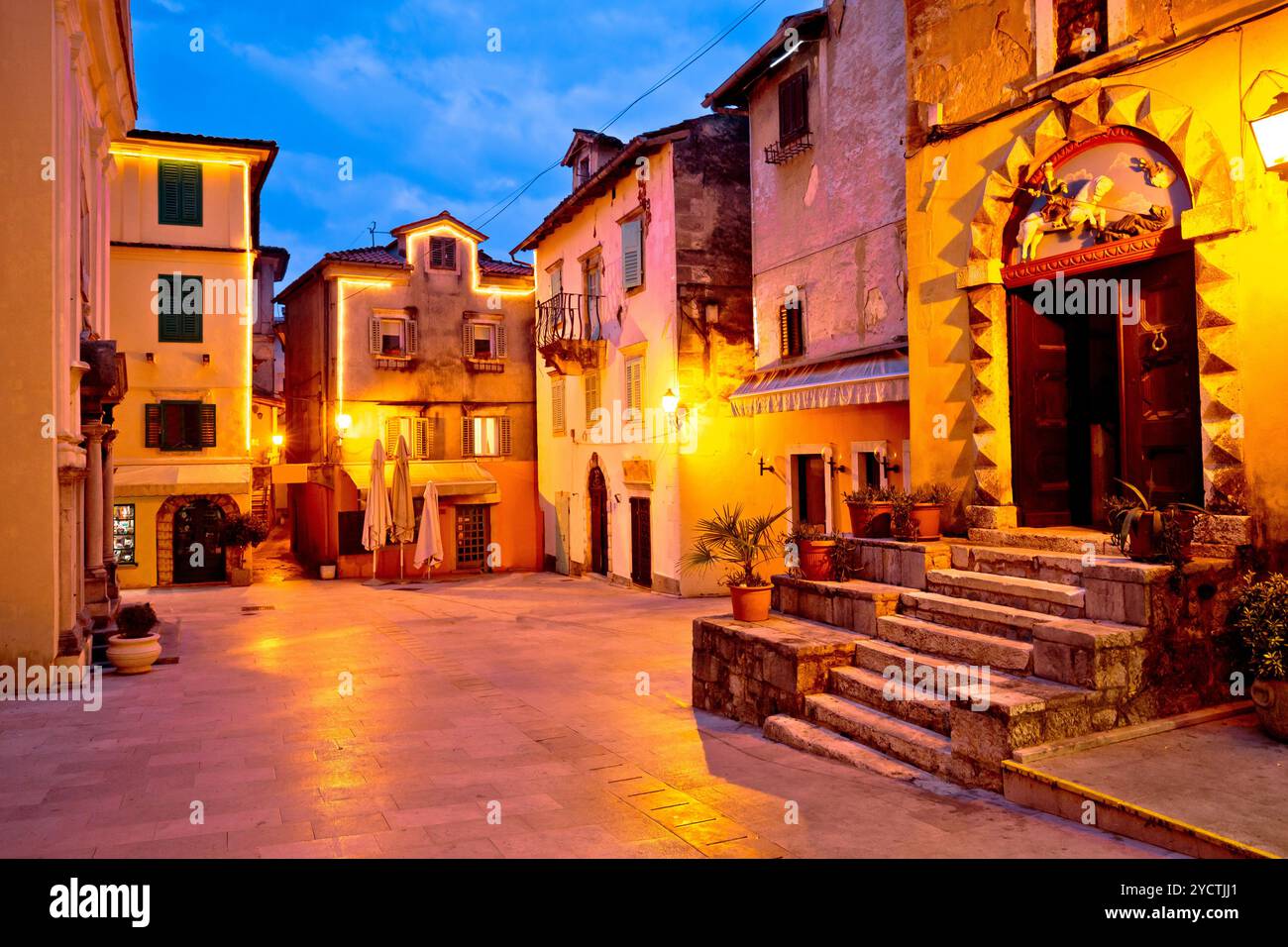 Town of Lovran square evening view Stock Photo