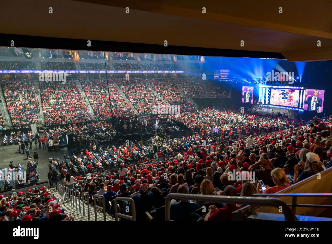 Audience fill up the arena at a Donald Trump election rally at the Gas ...