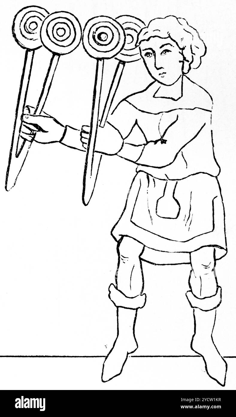 Cymbal player with a cymbal in each hand, instrument of the 10th and ...