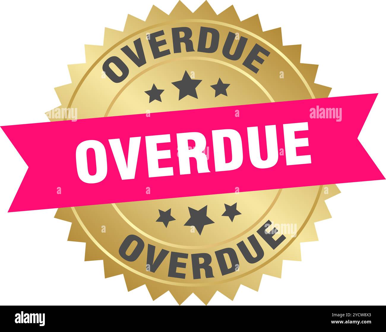 overdue round pink and gold label isolated on transparent background ...