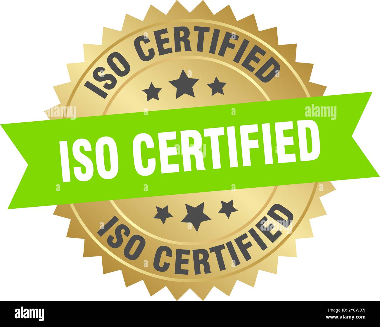 iso certified round green and gold label isolated on transparent ...