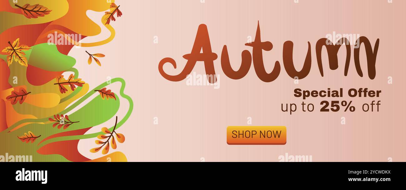 Modern Autumn Special Offer Banner with Colorful Leaves and Abstract ...