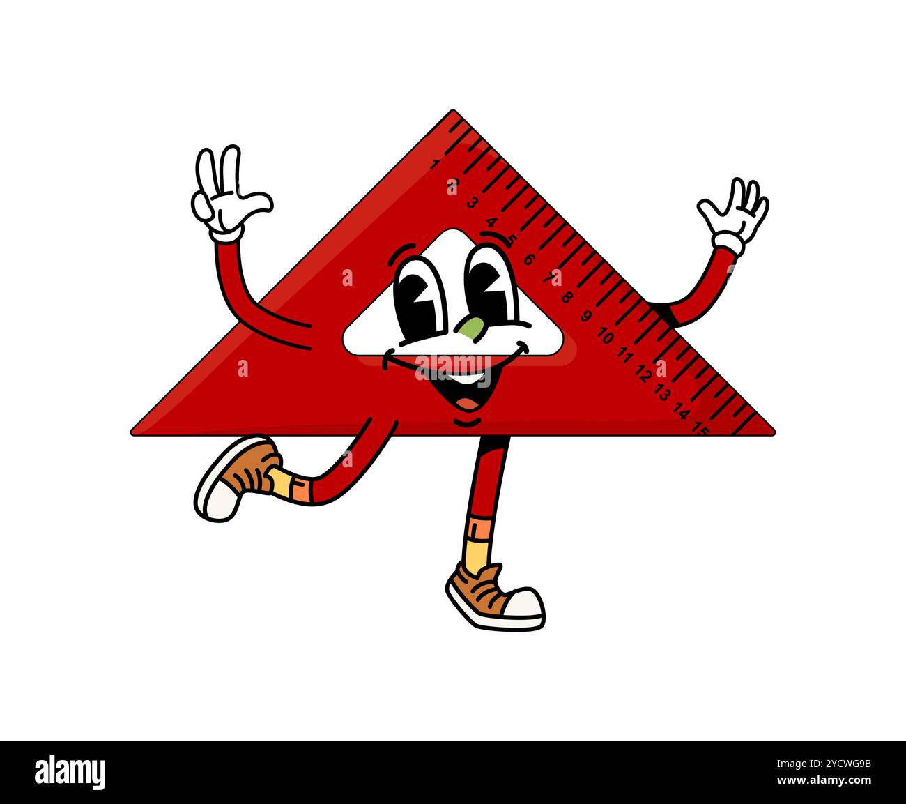 Cartoon groovy school ruler character with happy face, vector comic ...