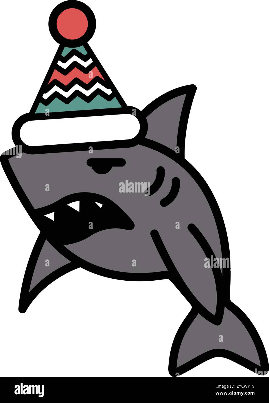 A cartoon shark with a hat on his head. The hat is red, green, and blue Stock Vector