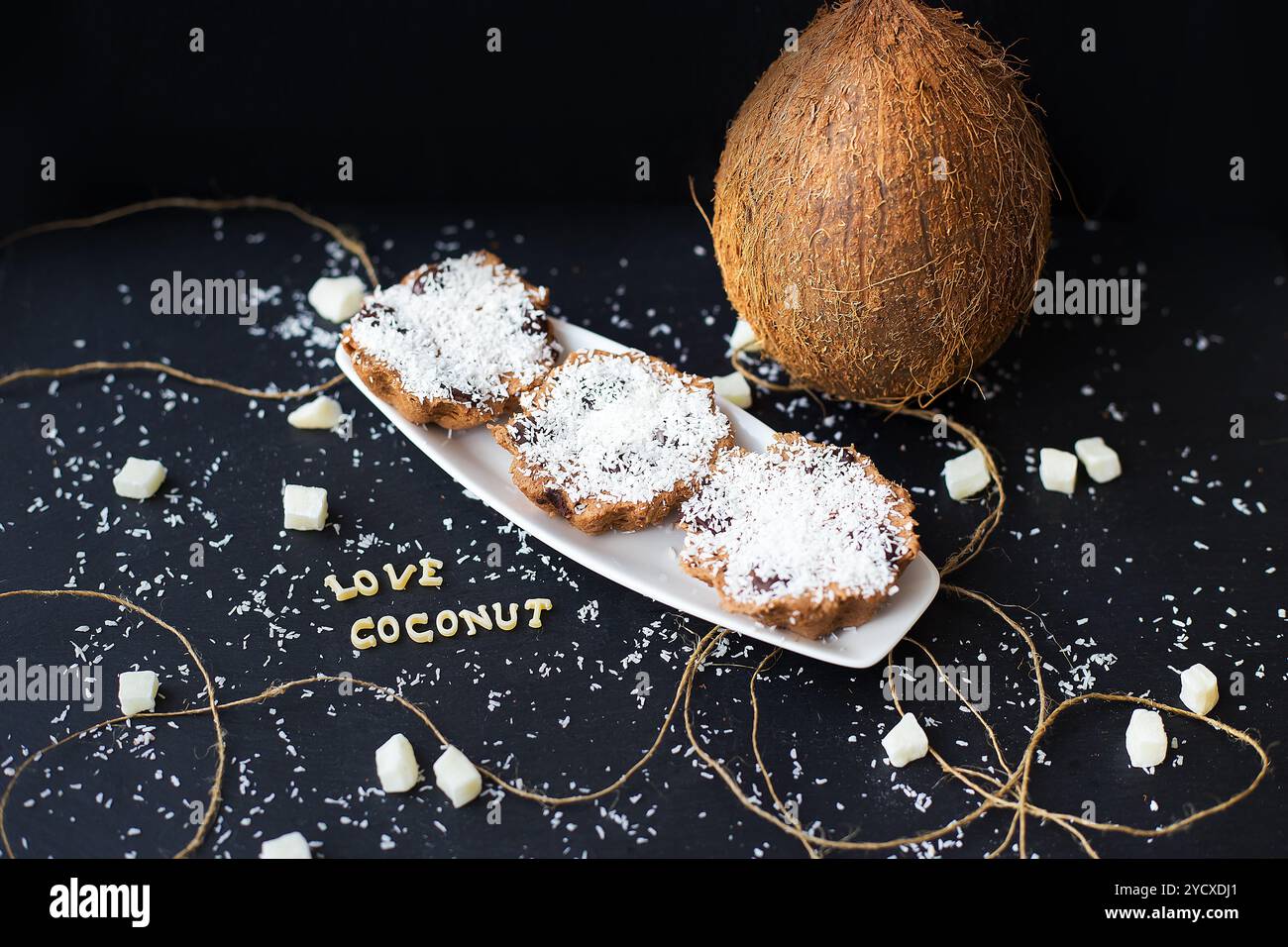 Coconut muffins on a black background Stock Photo