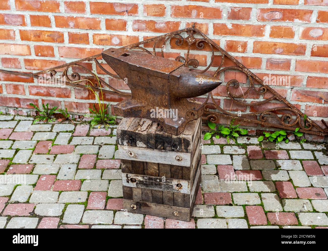 Vintage rusty blacksmith anvil for iron work Stock Photo