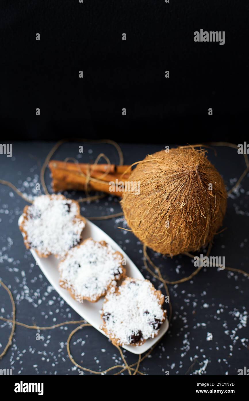 Coconut muffins on a black background Stock Photo
