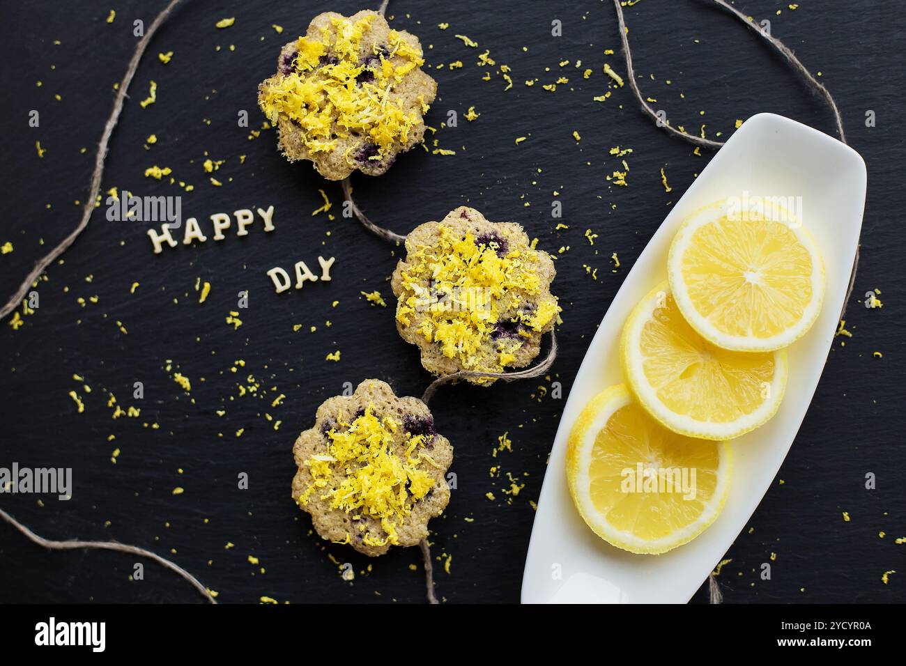 Lemon cupcakes on a black background Stock Photo