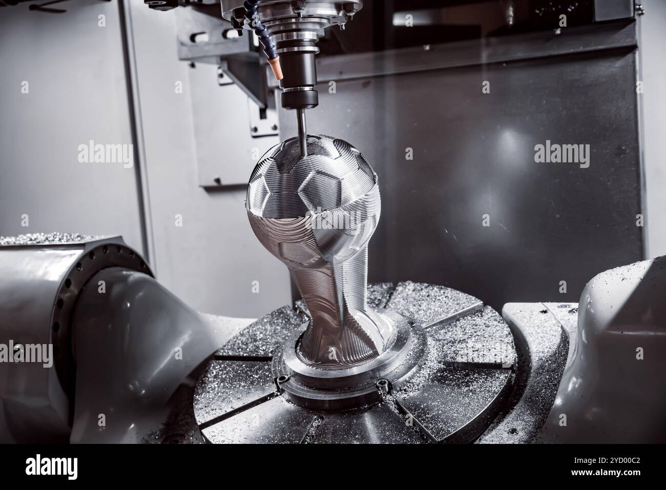 Metalworking CNC milling machine. Cutting metal modern processing technology. Stock Photo