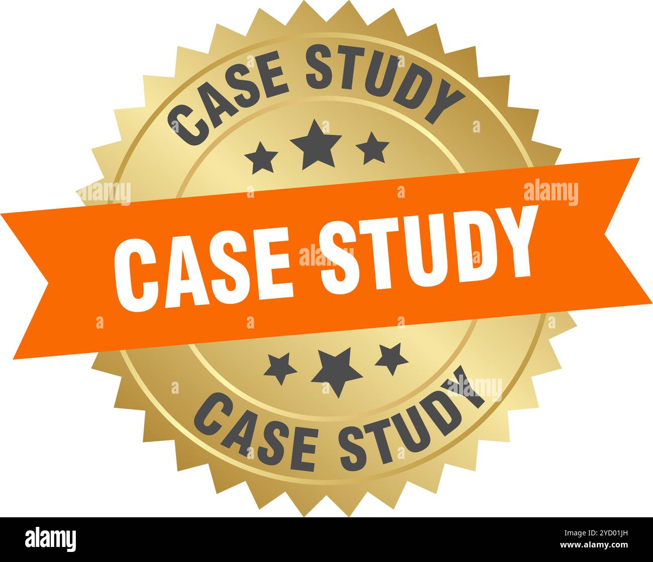 case study round orange and gold label isolated on transparent background. case study Stock Vector