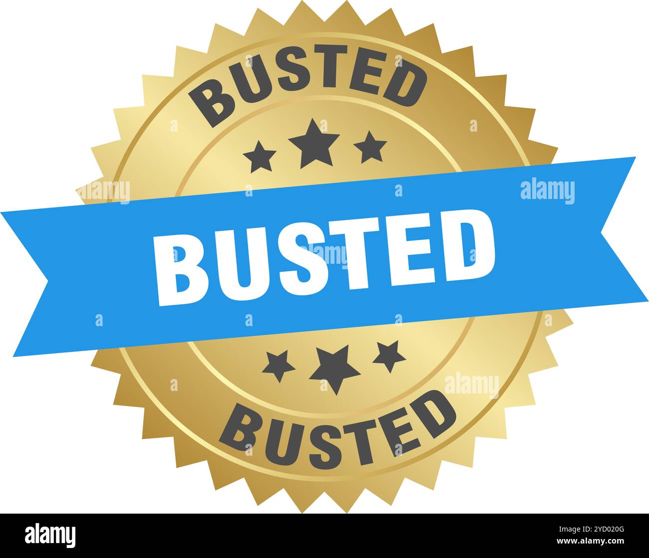 busted round blue and gold label isolated on transparent background ...