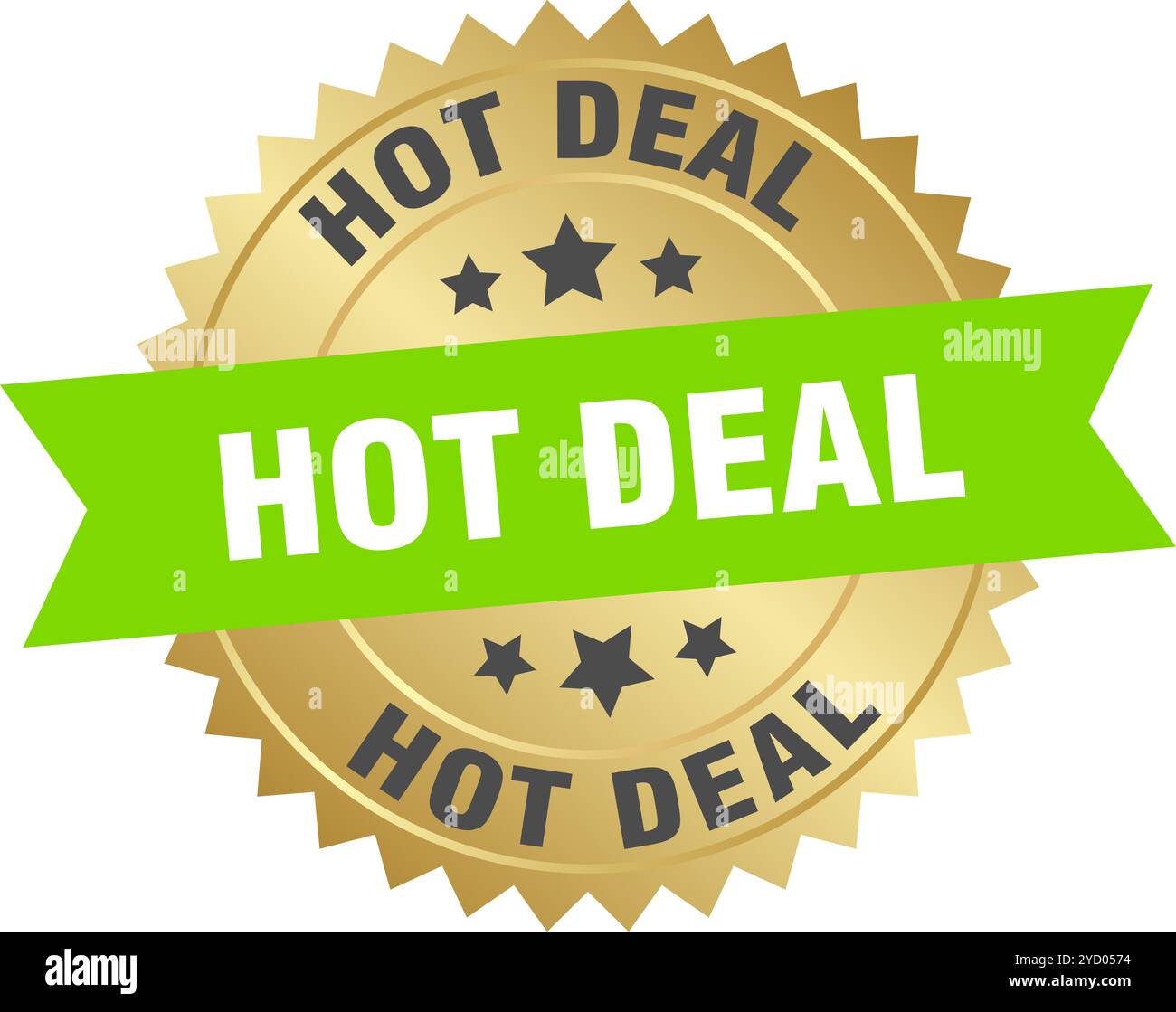 hot deal round green and gold label isolated on transparent background ...