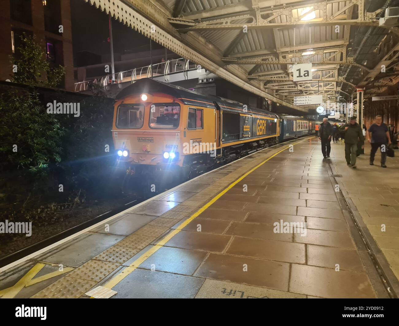 Class 66 GB Railfreight arriving into Nottingham station pulling a special service heading for the Bluebell heritage railway. - Smartphone Captured Stock Image