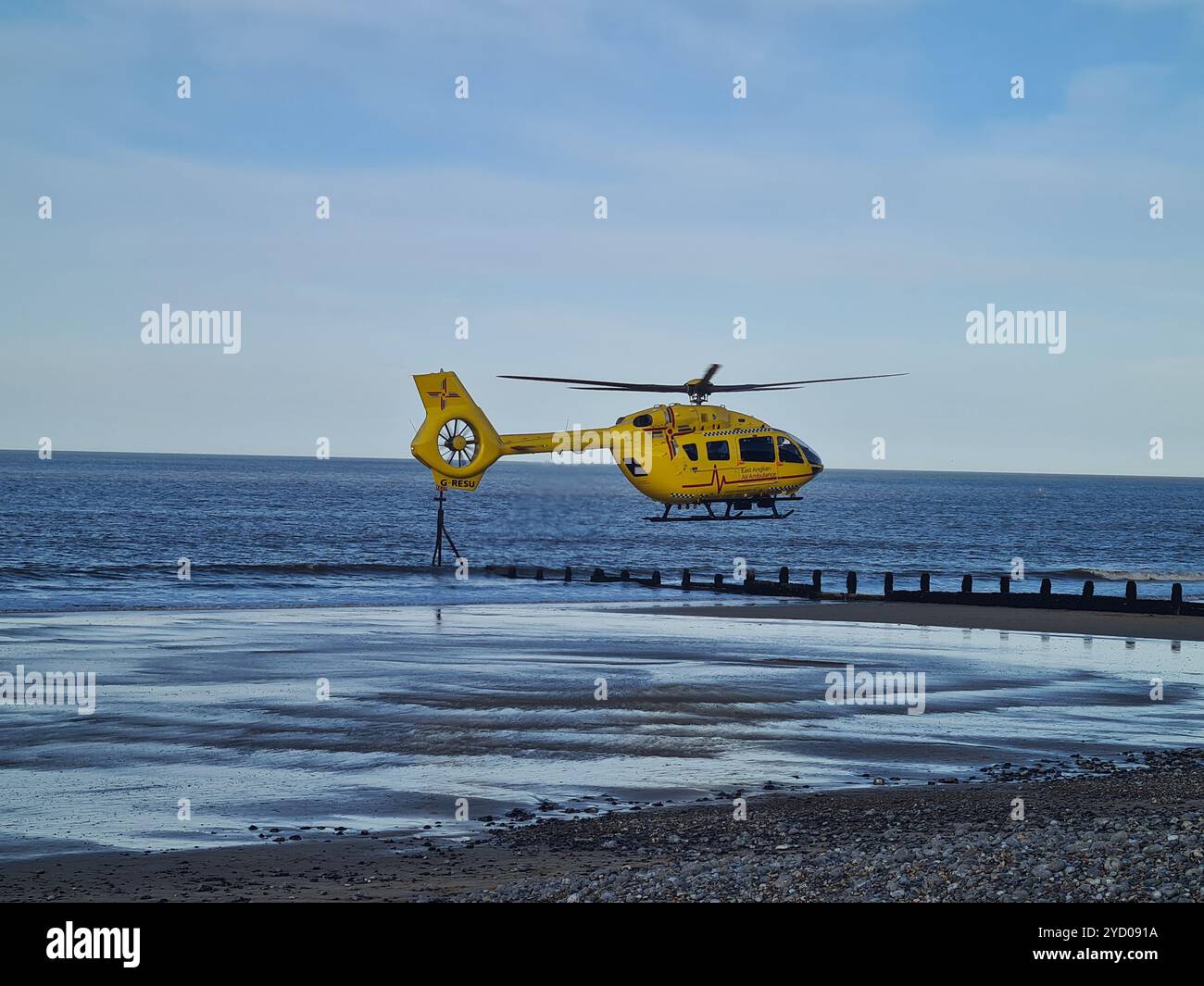Helicopter on Cromer Beach North Norfolk. - Smartphone Captured Stock Image